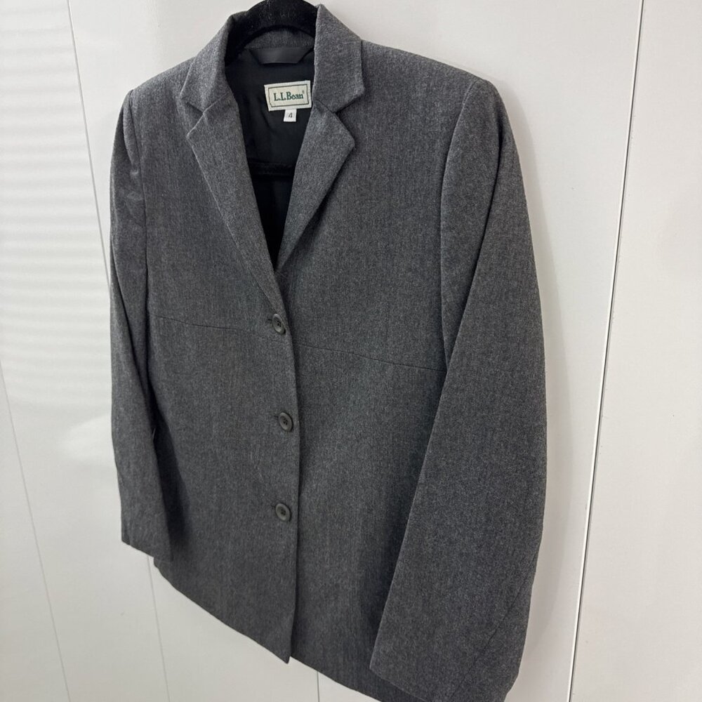 Vintage LL Bean Wool Blazer Jacket Womens Size 4 Grey Business Casual 3 Button - Picture 2 of 10